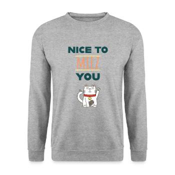 Nice to miez you! - Unisex Pullover - Weißgrau meliert - Vorne - Alina (178cm) & Michal (187cm)