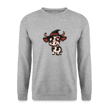 Kuh Halloween Comic Lustig - Unisex Pullover - Weißgrau meliert - Vorne - Alina (178cm) & Michal (187cm)