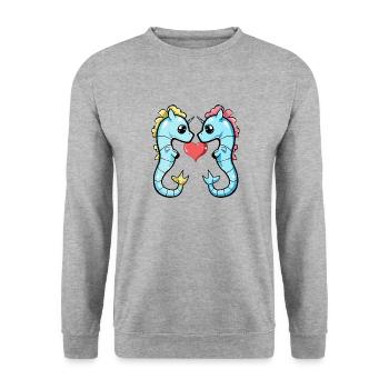 Seepferd Paar Valentinstag - Unisex Pullover - Weißgrau meliert - Vorne - Alina (178cm) & Michal (187cm)