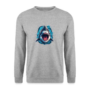 shark fish head 8 - Unisex Sweatshirt - salt & pepper - Front - Alina (178cm) & Michal (187cm)