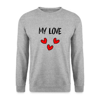 VALENTINE'S DAY. Bachelorette party. I LOVE YOU. I LOVE YOU. LOVE - Unisex Sweatshirt - salt & pepper - Front - Alina (178cm) & Michal (187cm)