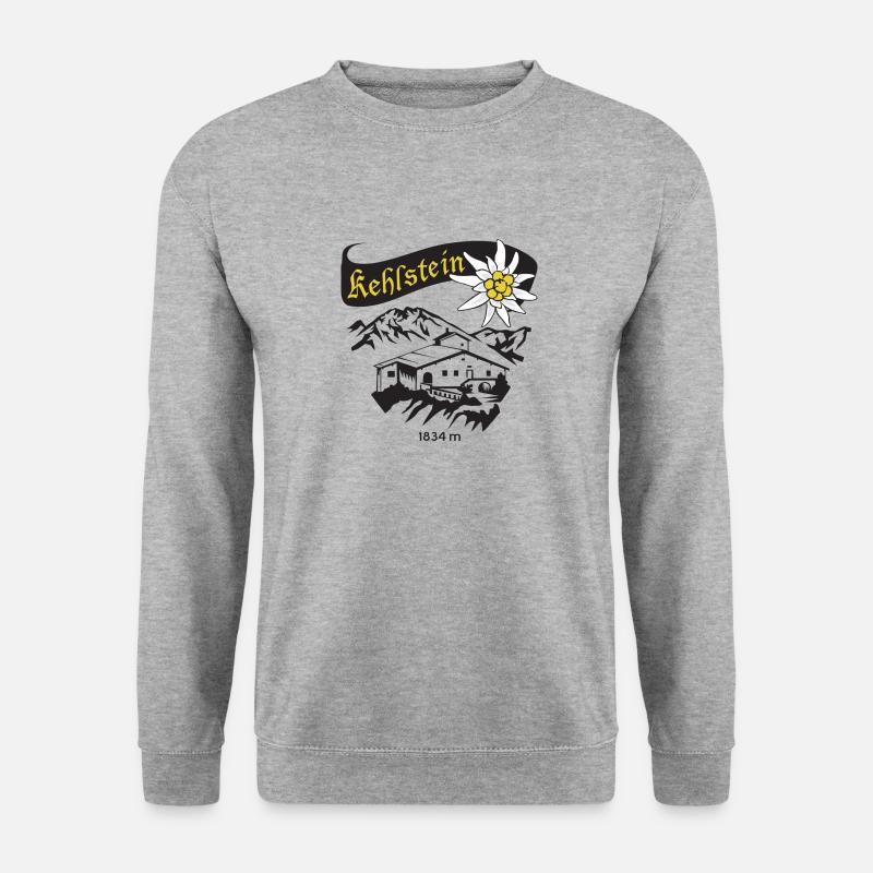Kehlstein Eagles Nest Schriftzug mit Edelweiß - Unisex Pullover - Weißgrau meliert