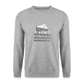 GAMER STERBEN NICHT SIE RESPAWNEN - Gaming - Unisex Pullover - Weißgrau meliert - Vorne - Alina (178cm) & Michal (187cm)