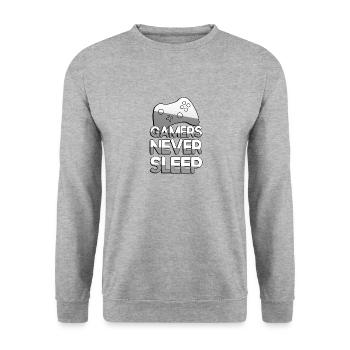 GAMERS NEVER SLEEP + Controller - Gaming - Unisex Pullover - Weißgrau meliert - Vorne - Alina (178cm) & Michal (187cm)