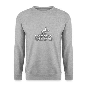 PLAY NOW WORK LATER! + DNA - Gaming - Unisex Pullover - Weißgrau meliert - Vorne - Alina (178cm) & Michal (187cm)