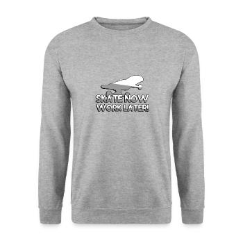 SKATE NOW WORK LATER! + Skateboard - Sport - Unisex Pullover - Weißgrau meliert - Vorne - Alina (178cm) & Michal (187cm)