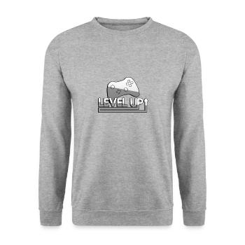 LEVEL UP + Controller - Gaming - Unisex Sweatshirt - salt & pepper - Front - Alina (178cm) & Michal (187cm)