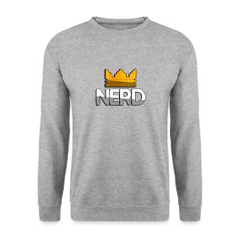 NERD + King Crown - Gaming - Unisex Pullover - Weißgrau meliert - Vorne - Alina (178cm) & Michal (187cm)
