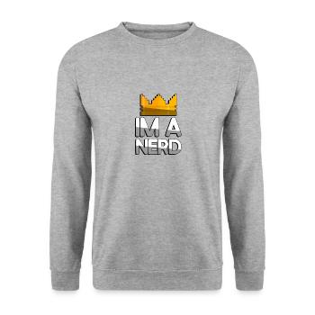 IM A NERD + King Crown - Jeux - Sweat-shirt Unisexe - gris chiné - Devant - Alina (178cm) & Michal (187cm)