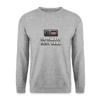 NO CHEATS JUST SKILL + NES Controller - Gaming - Unisex Pullover - Weißgrau meliert - Vorne - Alina (178cm) & Michal (187cm)