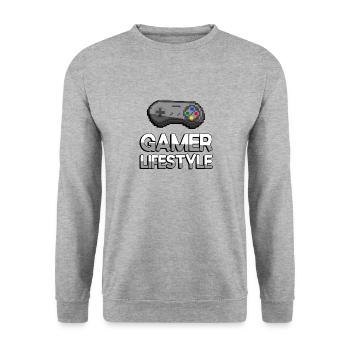GAMER LIFESTYLE + SNES Controller - Gaming - Unisex Sweatshirt - salt & pepper - Front - Alina (178cm) & Michal (187cm)