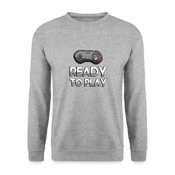 READY TO PLAY + SNES Controller - Gaming - Unisex Pullover - Weißgrau meliert - Vorne - Alina (178cm) & Michal (187cm)