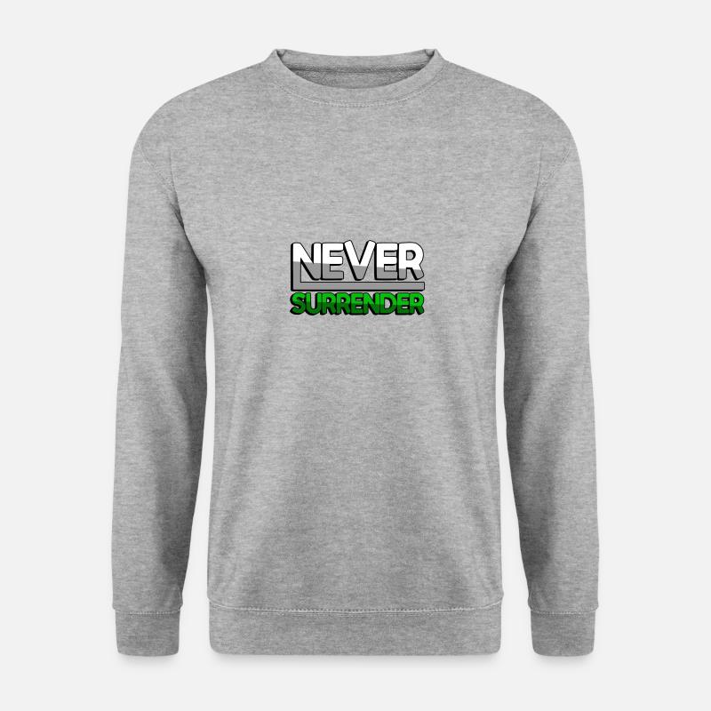 NEVER SURRENDER (Grün) - Gaming - Unisex Pullover - Weißgrau meliert
