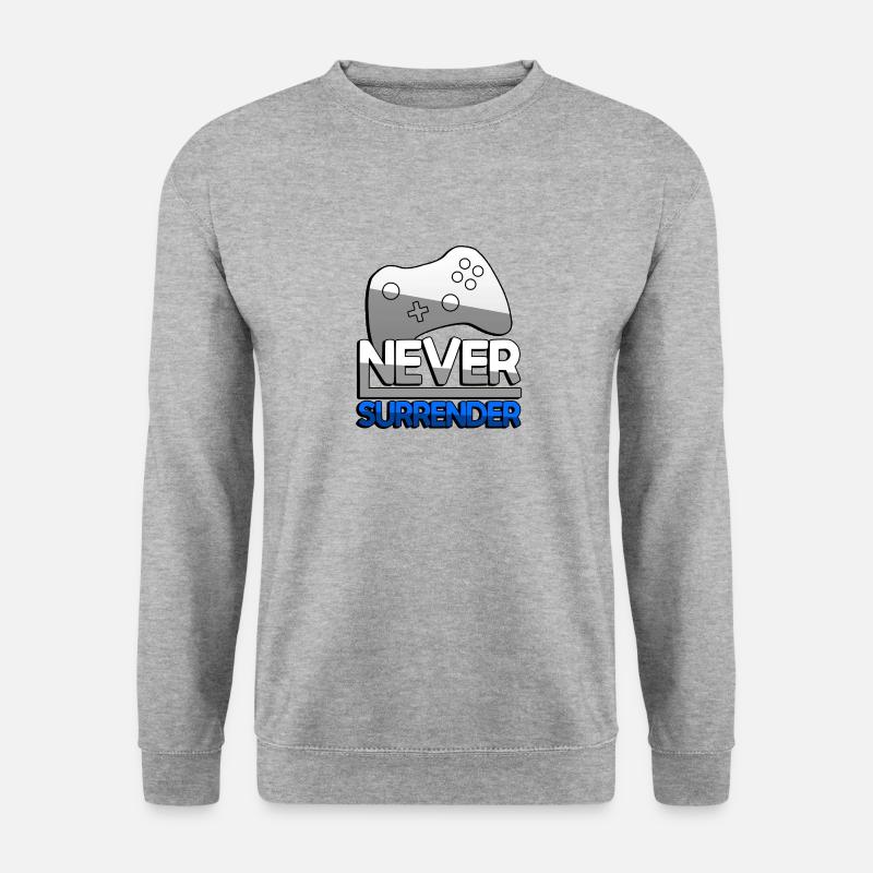 NEVER SURRENDER (Blau) + Controller - Gaming - Unisex Pullover - Weißgrau meliert