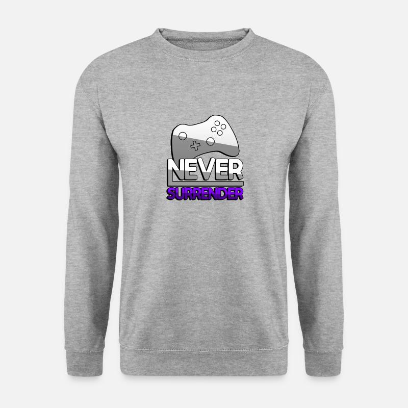 NEVER SURRENDER (Lila) + Controller - Gaming - Unisex Pullover - Weißgrau meliert