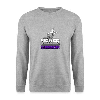 NEVER SURRENDER (Lila) + DNA - Gaming - Unisex Pullover - Weißgrau meliert - Vorne - Alina (178cm) & Michal (187cm)