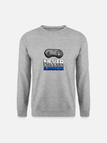 NEVER SURRENDER (Blue) + SNES Controller - Gaming - Unisex Sweatshirt - salt & pepper