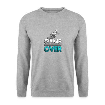 GAME OVER (Türkis) + DNA - Gaming - Unisex Pullover - Weißgrau meliert - Vorne - Alina (178cm) & Michal (187cm)