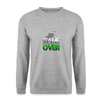 GAME OVER (Grün) + DNA - Gaming - Unisex Pullover - Weißgrau meliert - Vorne - Alina (178cm) & Michal (187cm)