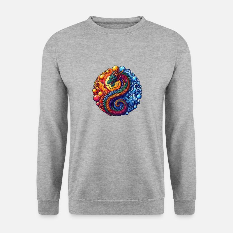Lebendiger Yin-Yang-Drache - Unisex Pullover - Weißgrau meliert