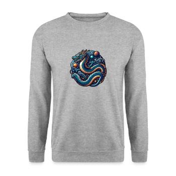 Cosmic Dragon and Planetary Orbs - Unisex Sweatshirt - salt & pepper - Front - Alina (178cm) & Michal (187cm)