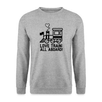 Love Train: Alle einsteigen! - Unisex Pullover - Weißgrau meliert - Vorne - Alina (178cm) & Michal (187cm)