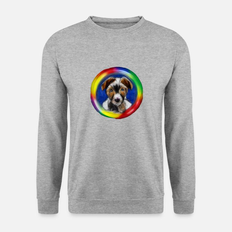 Regenbogen Hund Jack Russel Terrier - Unisex Pullover - Weißgrau meliert