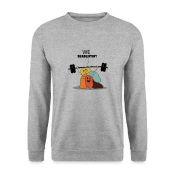 Wir trainieren Kreuzheben im - Unisex Pullover - Weißgrau meliert - Vorne - Alina (178cm) & Michal (187cm)