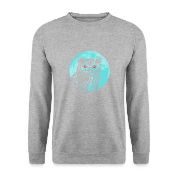 Süße Eule, Mond, Natur, Wildtiere, Waldtiere - Unisex Pullover - Weißgrau meliert - Vorne - Alina (178cm) & Michal (187cm)