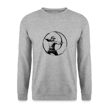 Bogenschießen Mann Silhouette - Unisex Pullover - Weißgrau meliert - Vorne - Alina (178cm) & Michal (187cm)