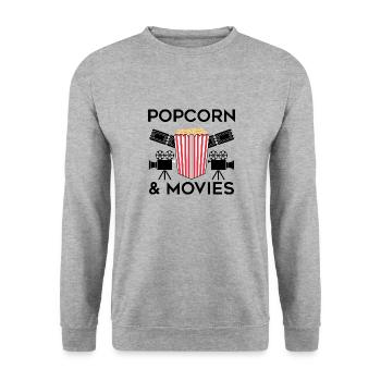 Filme und Popcorn Lustiges Zitat Popcorn essen - Unisex Pullover - Weißgrau meliert - Vorne - Alina (178cm) & Michal (187cm)