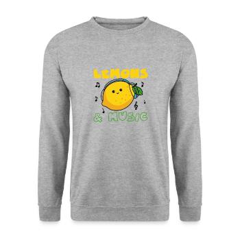Lemons and Music Notes Musician Clef Lemonade - Unisex Sweatshirt - salt & pepper - Front - Alina (178cm) & Michal (187cm)