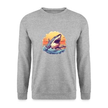 Weißer Hai - Unisex Pullover - Weißgrau meliert - Vorne - Alina (178cm) & Michal (187cm)