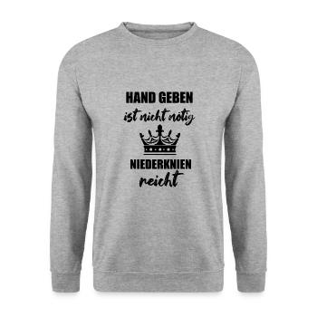 Chef König Niederknien lustiger Spruch Geschenk - Unisex Pullover - Weißgrau meliert - Vorne - Alina (178cm) & Michal (187cm)