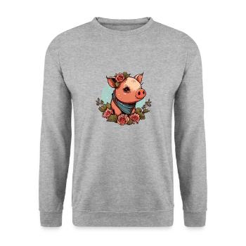 Schwein mit Bandana - Unisex Pullover - Weißgrau meliert - Vorne - Alina (178cm) & Michal (187cm)