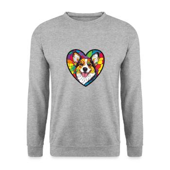 Corgi Chien Coeur Chien Amour - Sweat-shirt Unisexe - gris chiné - Devant - Alina (178cm) & Michal (187cm)
