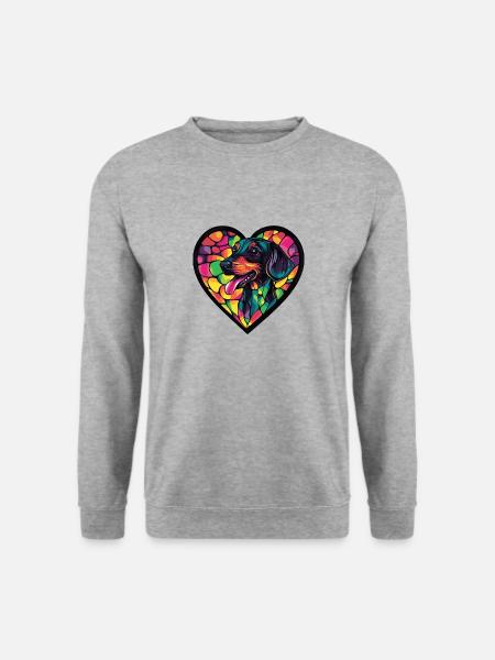 Dackel DachsHund Herz Hundeliebe - Unisex Pullover - Weißgrau meliert