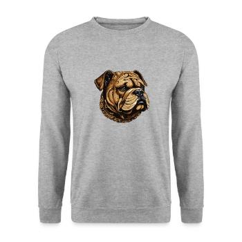 Bulldog Hund Portrait - Unisex Pullover - Weißgrau meliert - Vorne - Alina (178cm) & Michal (187cm)