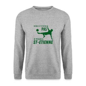 Je pensais à Saint Etienne cadeau humoristique - Sweat-shirt Unisexe - gris chiné - Devant - Alina (178cm) & Michal (187cm)