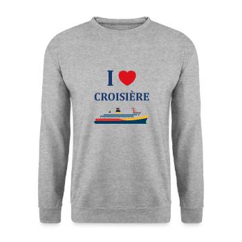 I love Croisière - Sweat-shirt Unisexe - gris chiné - Devant - Alina (178cm) & Michal (187cm)