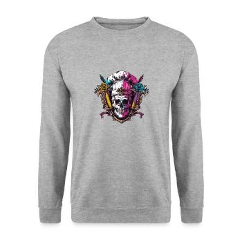 Koch Skull Skeleton Chef Crest - Unisex Sweatshirt - salt & pepper - Front - Alina (178cm) & Michal (187cm)