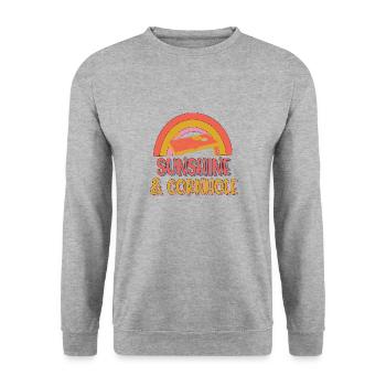 Sonnenschein und Cornhole Hobbysport Cornhole - Unisex Pullover - Weißgrau meliert - Vorne - Alina (178cm) & Michal (187cm)
