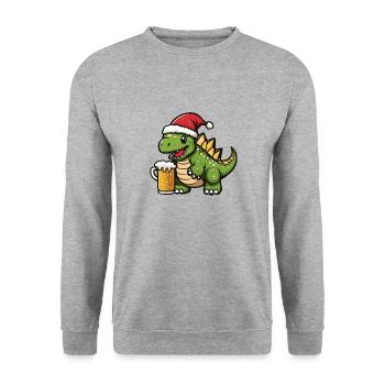Dinosaurier stegosaurus Weihnachten Bier - Unisex Pullover - Weißgrau meliert - Vorne - Alina (178cm) & Michal (187cm)