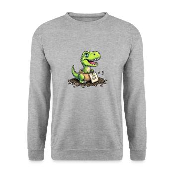 Tea Rex Dinosaurier Tee - Unisex Pullover - Weißgrau meliert - Vorne - Alina (178cm) & Michal (187cm)