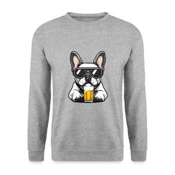 Französische Buldogge Hund Apres Ski Bier - Unisex Pullover - Weißgrau meliert - Vorne - Alina (178cm) & Michal (187cm)