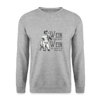 Wein Oder Nicht Wein? Lustig Weintrinker Spruch - Unisex Pullover - Weißgrau meliert - Vorne - Alina (178cm) & Michal (187cm)