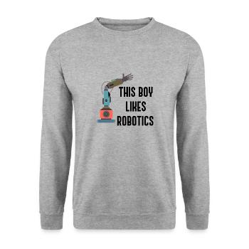 Junge mag Roboter Nette Robotik Technik - Unisex Pullover - Weißgrau meliert - Vorne - Alina (178cm) & Michal (187cm)