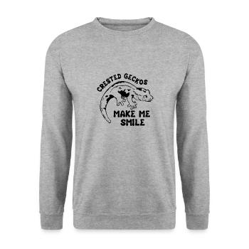 Joli dicton ironique sur les geckos huppés - Sweat-shirt Unisexe - gris chiné - Devant - Alina (178cm) & Michal (187cm)