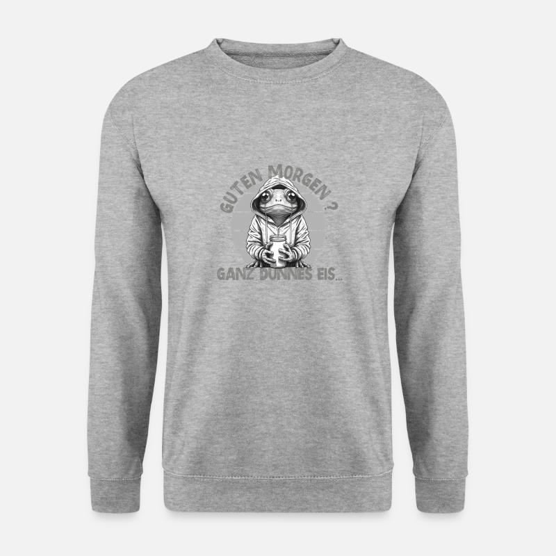 Guten Morgen Ganz dünnes Eis - Frosch - Unisex Pullover - Weißgrau meliert