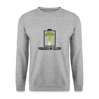 Angetrieben von: Sellerie, Pflanzenfutter, - Unisex Pullover - Weißgrau meliert - Vorne - Alina (178cm) & Michal (187cm)